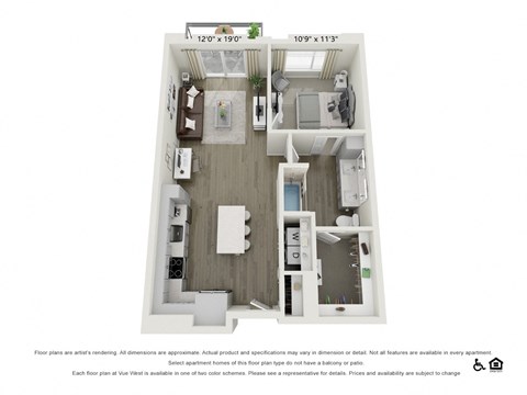 Floor plan for 1 bed, 1 bath, 788 sqft
